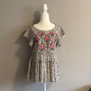 THML Polka Dot Blouse with Floral Embroidery